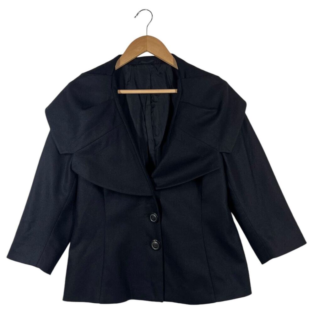 Luciano Barbera Blazer Womens 46 US 14 Italian Wool Spread Collar Designer Black